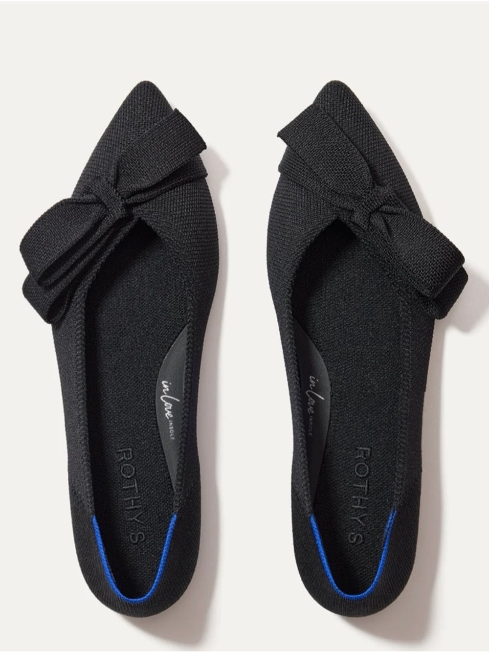Rothy's Black Pointed Bow Knit Flats